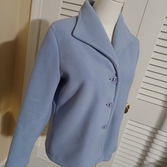 Talbots Petites Woman's S Periwinkle Lightweight Polar Fleece 3-Botton Jacket - Picture 7 of 16